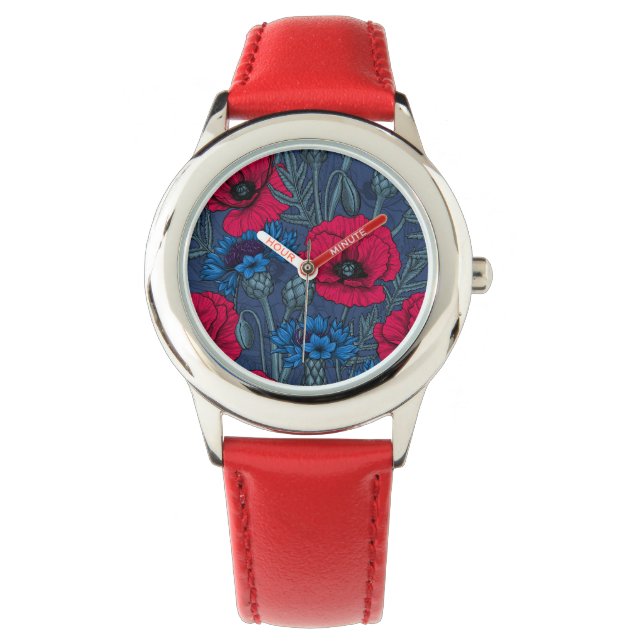 Red poppies and blue cornflowers on blue watch (Front)