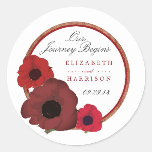 Red Poppies and Burlap Wedding Classic Round Sticker