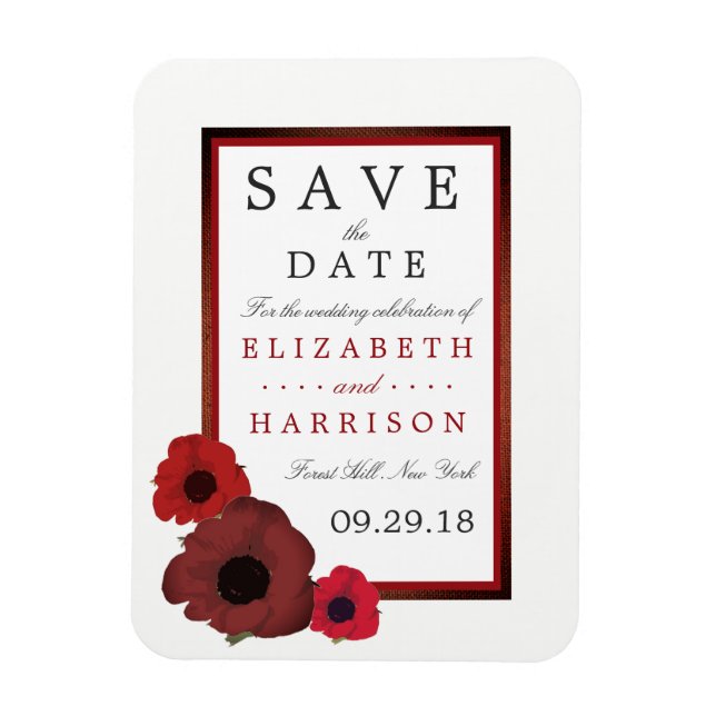 Red Poppies and Burlap Wedding Save The Date Magnet (Vertical)