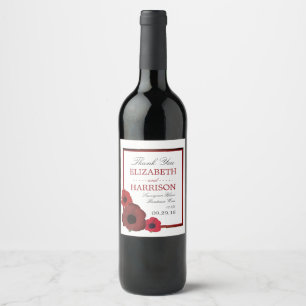 Red Poppies and Burlap Wedding Wine Label