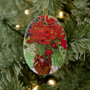 Red Poppies and Daisies by Vincent van Gogh Ceramic Tree Decoration