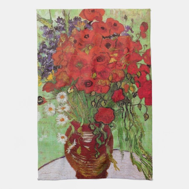 Red Poppies and Daisies by Vincent van Gogh Tea Towel (Vertical)
