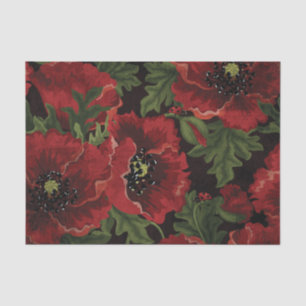 Red Poppies and Ladybugs on Black Background Tissue Paper