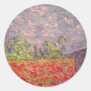 red poppies and purple barn classic round sticker