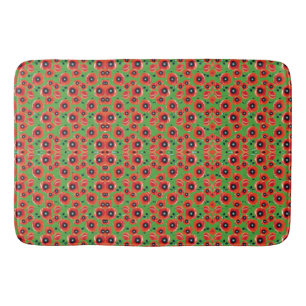 Red Poppies Apple Green Bath Mat