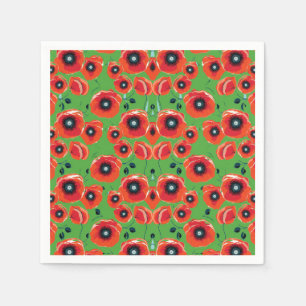 Red Poppies Apple Green Napkin