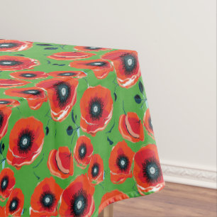 Red Poppies Apple Green Tablecloth
