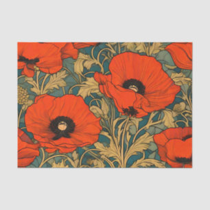 Red Poppies Art Nouveau Pattern Tissue Paper