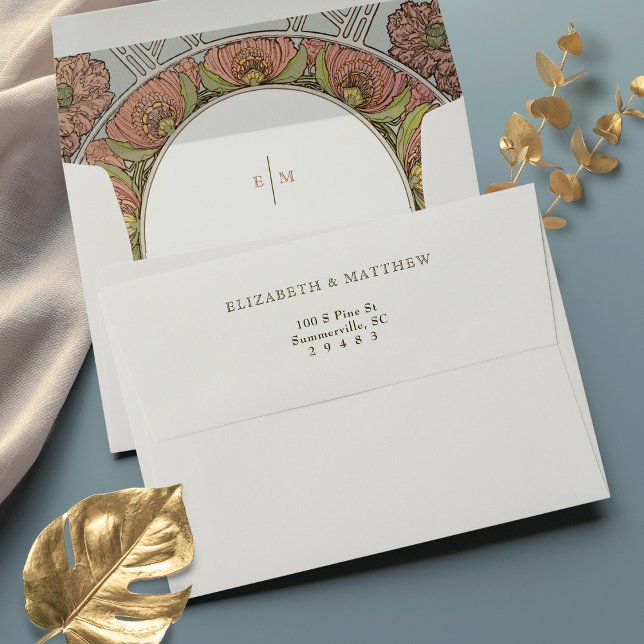 Red Poppies Art Nouveau Vintage Cream Envelope (Creator Uploaded)