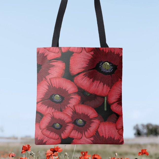 Red Poppies Art Pattern Modern Floral Tote Bag (Pop your things into this pretty poppy tote bag. Perfect!)