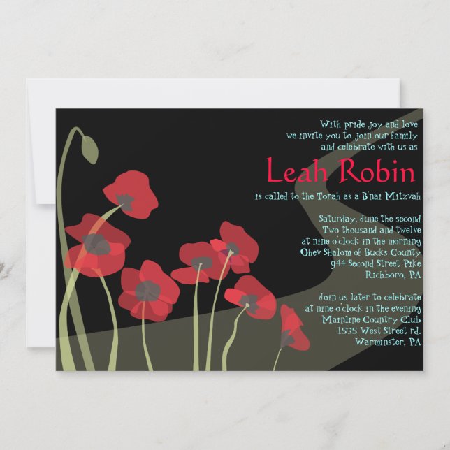 RED POPPIES Bat Mitzvah Wizard of Oz Invitation (Front)