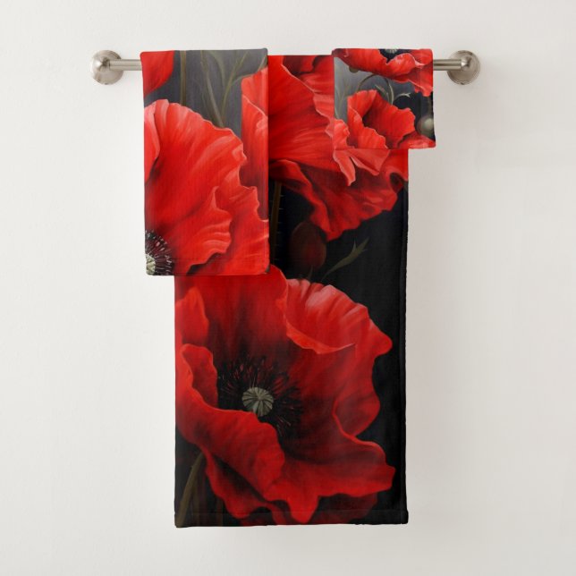 Red poppies bath towel set (Insitu)