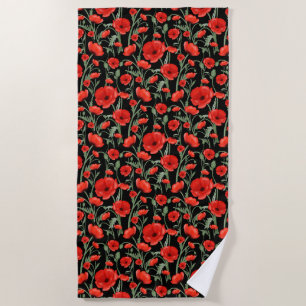 Red Poppies Beach Towel