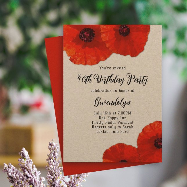 Red Poppies Birthday Party Invitation (Creator Uploaded)