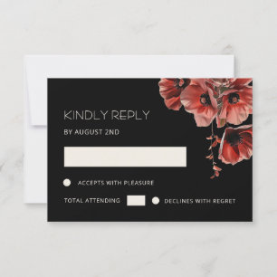 Red Poppies Black Floral RSVP Card