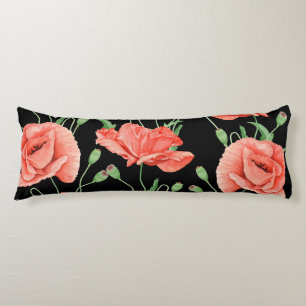 Red Poppies Black Stripes Chic Body Cushion