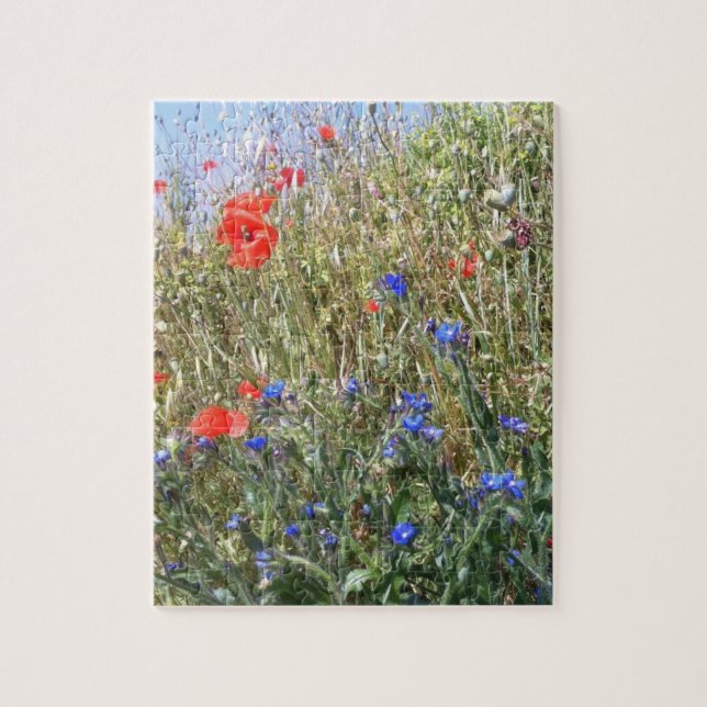 Red Poppies, Blue Flowers in France Jigsaw Puzzle (Vertical)