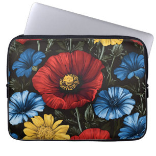 Red poppies blue yellow Flowers Laptop Sleeve
