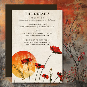 Red Poppies Boho Wildflower Sunset Wedding Details Enclosure Card