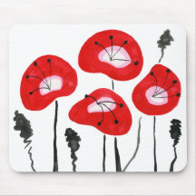 Red Poppies, Bright Midcentury Modern, Unique
