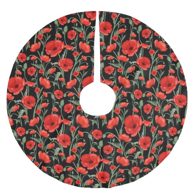 Red Poppies Brushed Polyester Tree Skirt (Front)