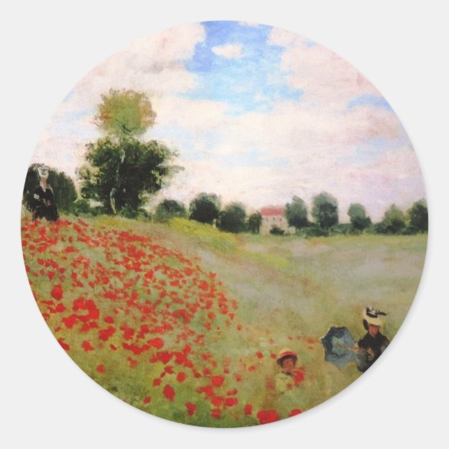 Red Poppies by Monet - Poppy Field Parasol Classic Round Sticker (Front)