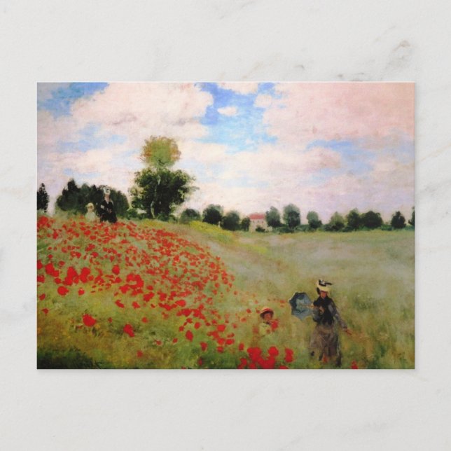 Red Poppies by Monet - Poppy Field Parasol Woman Postcard (Front)