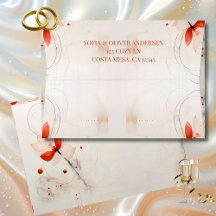 Red Poppies Cream Wedding Envelope Pre-addressed