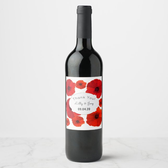Red Poppies Custom Wedding Wine Labels (Front)