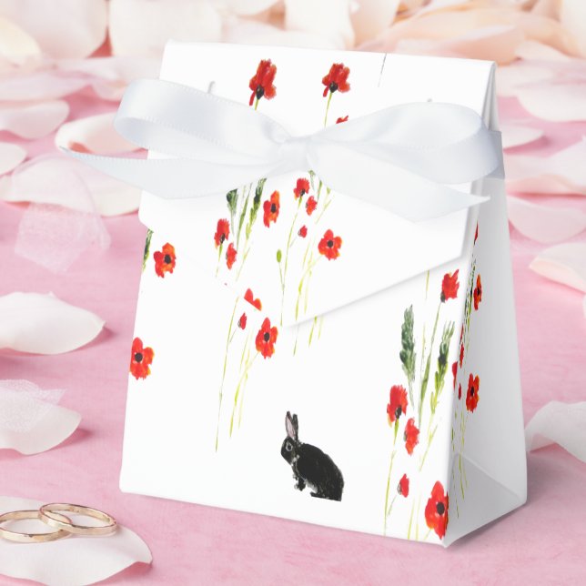 Red Poppies Cute Bunny Rabbit Favour Box (Wedding)