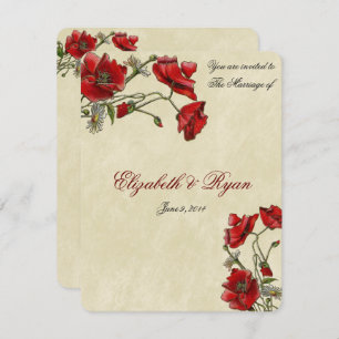 Red Poppies, Elegant Wedding Invitation