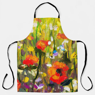 Red Poppies Field Abstract Painting Apron