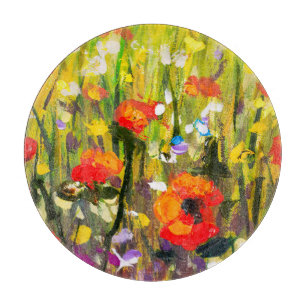 Red Poppies Field Abstract Painting Cutting Board