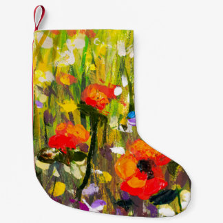 Red Poppies Field Abstract Painting Small Christmas Stocking