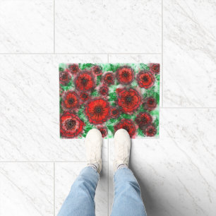 Red Poppies Field Watercolor Botanical Line Art Fl Doormat