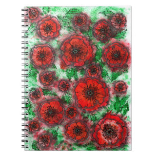 Red Poppies Field Watercolor Botanical Line Art Sp Notebook