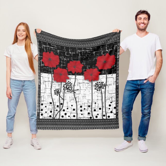 Red poppies fleece blanket (In Situ)