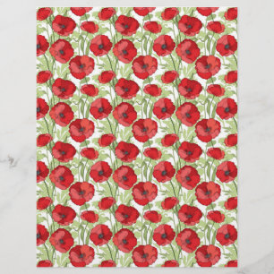 Red Poppies Floral Arts & Craft Scrapbook Paper