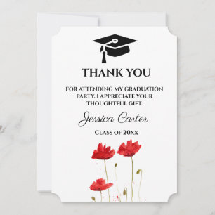 Red Poppies Floral Graduation Thank you Invitation