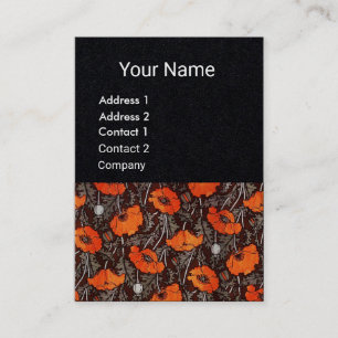 RED POPPIES Floral Monogram White Black Paper Business Card