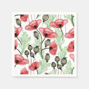 Red Poppies Floral  Napkin