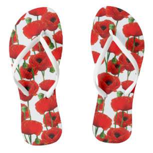 Red Poppies Floral Pattern Jandals