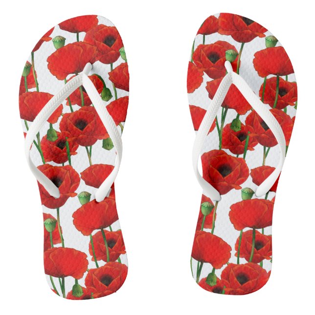 Red Poppies Floral Pattern Jandals (Footbed)