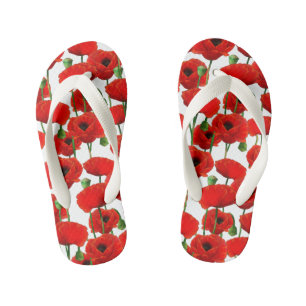 Red Poppies Floral Pattern Kid's Jandals