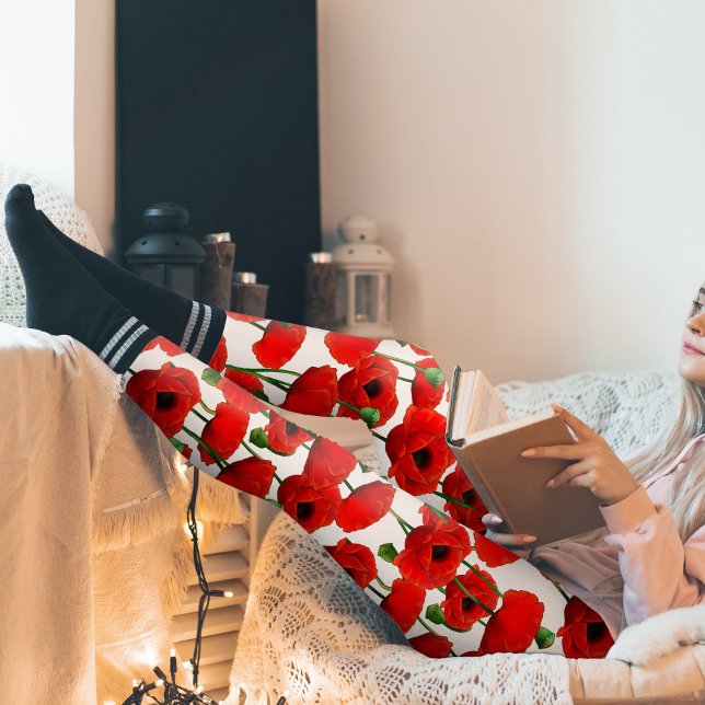 Red Poppies Floral Pattern Leggings (Red Poppy Pattern Leggings)