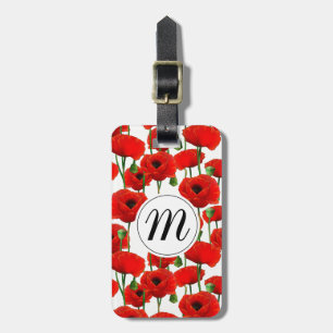 Red Poppies Floral Pattern & Monogram Luggage Tag