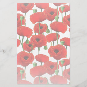 Red Poppies Floral Pattern Stationery