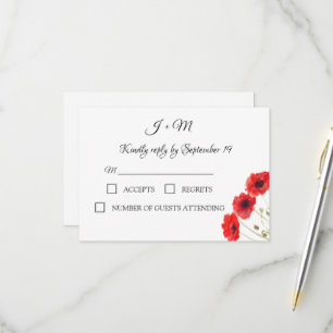 Red Poppies Floral Poppy flowers Modern RSVP Card