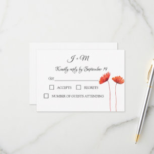 Red Poppies Floral Poppy flowers Modern RSVP Card