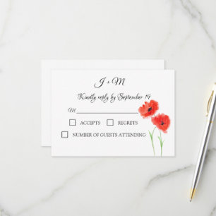 Red Poppies Floral Poppy flowers Modern RSVP Card